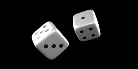 Close up of a dice throw mid air.