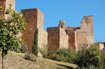 The outer walls of Alcazaba, a Moorish palatial fortification - Malaga, Andalusia, Spain