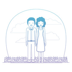elegant couple in the field avatars characters vector illustration design
