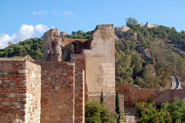 Fototapeta na wymiar Mount Gibralfaro (Monte de Gibralfaro) photographed from the Alcazaba - Malaga, Andalusia, Spain
