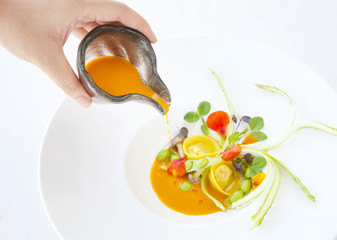 Ravioli with vegetable, creative restaurant meal concept, haute couture food