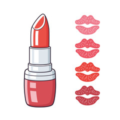 Red lipstick isolated and lips print different colors palette.