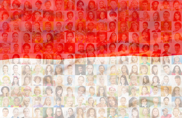 Poland flag with portraits of Polish people