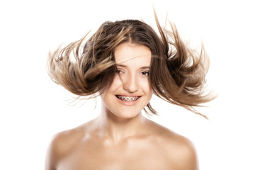attractive young girl withh windy hair