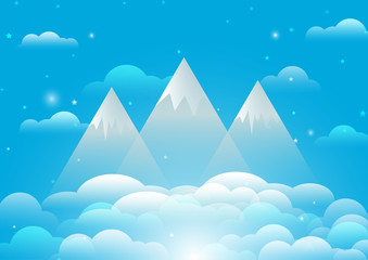 Night sky abstract background with mountains,clouds and stars. Vector illustration.