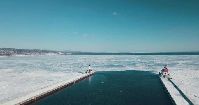 Duluth South Breakwater Outer Lighthouse 4K Drone wrap around