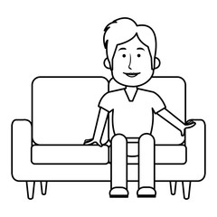man sitting on the couch vector illustration design