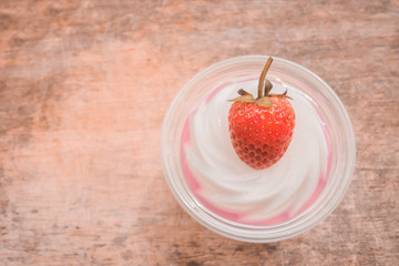 Fresh Strawberry on white and pink jelly dessert