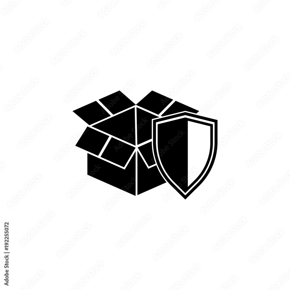Poster open box with shield icon. element of logistic for mobile concept and web apps. icon for website des