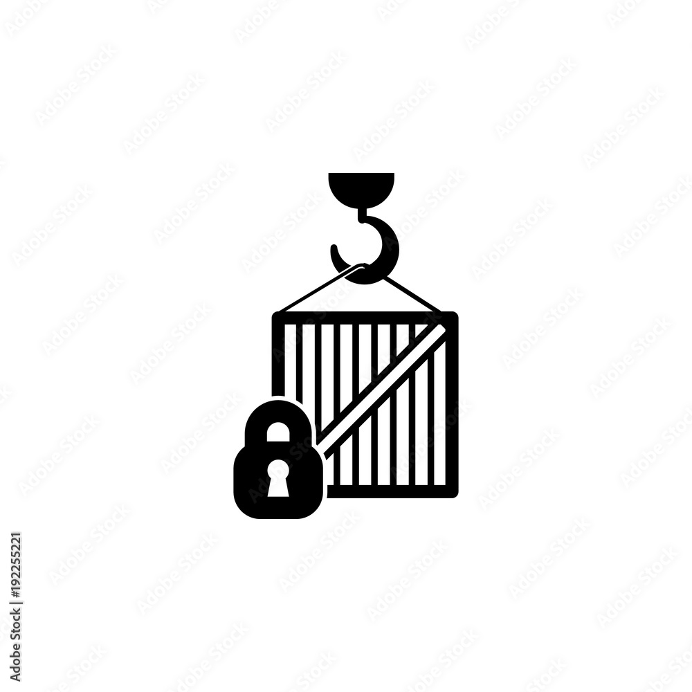 Poster the crane releases the load and the lock icon. element of logistic for mobile concept and web apps. 