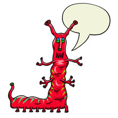 Fototapeta na wymiar Crazy strange space alien or monster with speech bubble. Original colored illustration