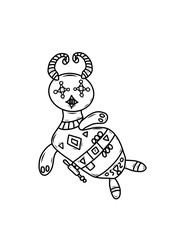 Crazy strange space alien monster wearing a helmet. White background.  Original outline illustration