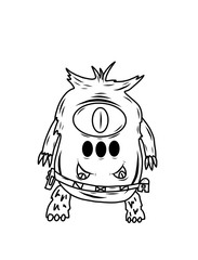 Crazy strange space alien monster wearing a helmet. White background.  Original outline illustration