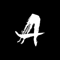 Letter A. Handwritten by dry brush. Rough strokes textured font. Vector illustration. Grunge style elegant alphabet.