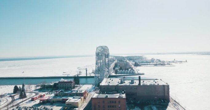 Duluth Aerial Lift Bridge 4k Drone Winter
