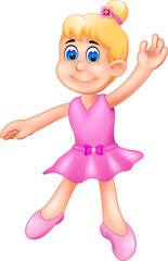 cute ballerina cartoon in action with smile and waving