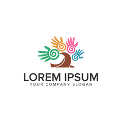 hand tree logo design concept template