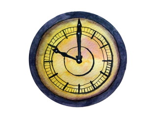 watercolor vintage clock abstract isolated on white background