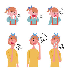 体調不良　こども　女性　イラスト
