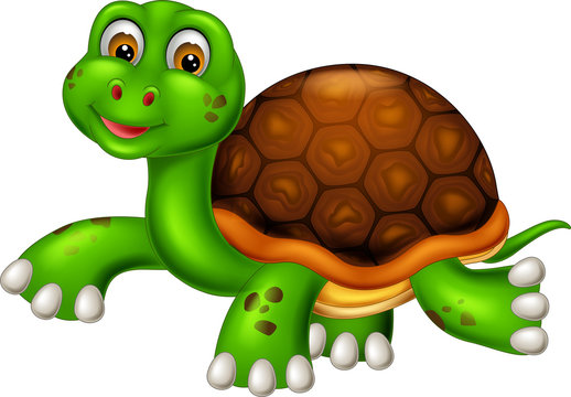 cute turtle cartoon walking with smiling and waving