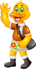 cute duck cartoon standing with laughing and waving