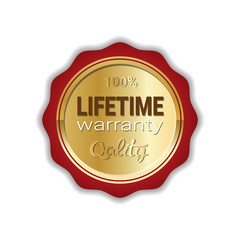 Lifetime Warranty Sticker Golden Label Icon Badge Isolated Vector Illustration