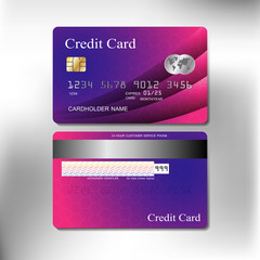 purple shade to pink color realistic credit card of business and banking with vector illustration design eps10