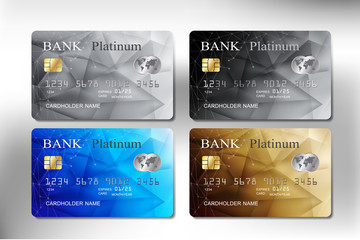 platinum, black, gold, and blue color realistic credit card set for business and banking with vector illustration design eps 10