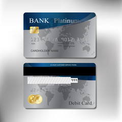 blue platinum color front and back realistic credit cards set with vector illustration design eps10
