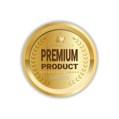Premium Product Sign High Quality Sticker Golden Medal Icon Isolated Vector Illustration