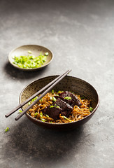 Japanese noodle with beef and green onion