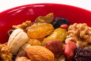 different mixed nuts and raisins