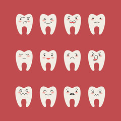 Cartoon Teeth  on red background.