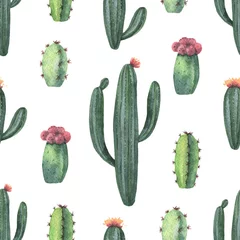 Raamstickers Cactus Aquarel vector naadloze patroon van cactussen en succulenten geïsoleerd op een witte achtergrond.
