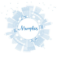 Obraz premium Outline Memphis USA City Skyline with Blue Buildings and Copy Space.