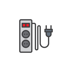 Electric extension cord with two slots filled outline icon, line vector sign, linear colorful pictogram isolated on white. Symbol, logo illustration. Pixel perfect vector graphics