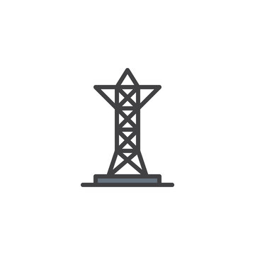 Transmission tower filled outline icon, line vector sign, linear colorful pictogram isolated on white. Voltage pole symbol, logo illustration. Pixel perfect vector graphics