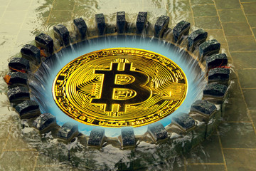 the concept of the fall of bitcoin, the discharge of water in a fountain