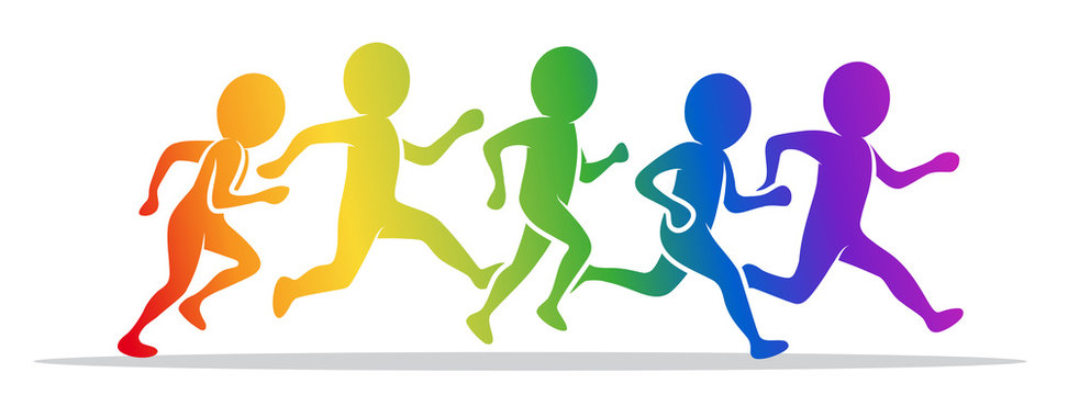 Figuren in Regenbogenfarben: Jogger / Läufer / Laufgruppe