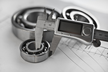 Diameter measurement with calipers, bearings,