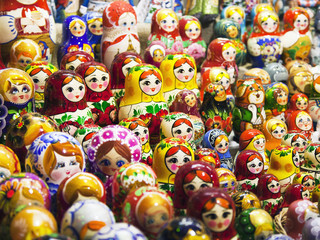 Fototapeta na wymiar Russian Souvenir counter with nested dolls