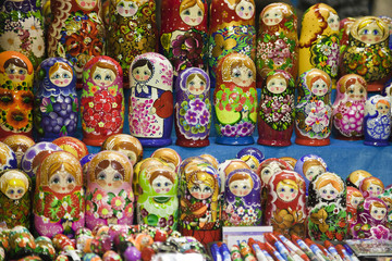 Russian Souvenir counter with nested dolls