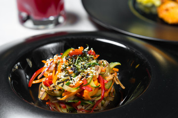 Salad. Chef's specialty presented in restaurant on served table. Clouse up.