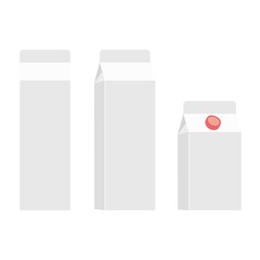 a set of white carton packages for milk, juice and other beverages isolated on white. box template with screw cap. Mock-up template ready for design. Vector illustration.