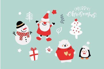 Vector Cute Christmas Graphics, Graphic Poster with Hand Drawn Elements, Holiday Backgrounds, Greeting Cards, X-mas Invitations, Lovely Characters