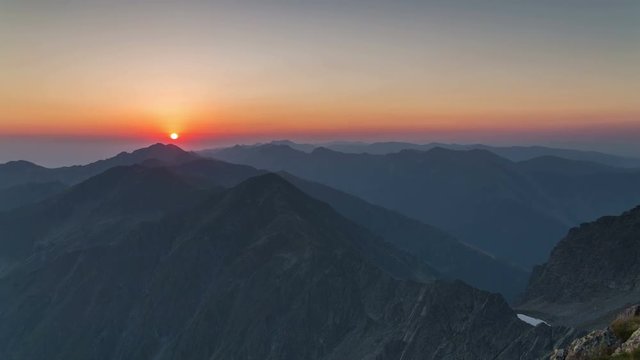 High altitude sunrise from Negoiu Peak, the second highest peak  in Fagaras Mountains, Romania 