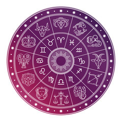 Bright and white astrology horoscope circle with zodiac signs