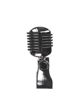 vintage silver microphone on white isolated background