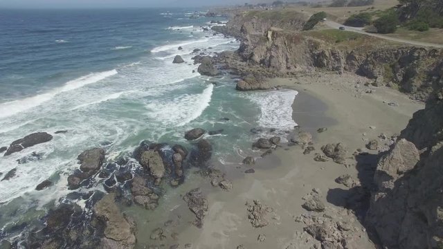 An aerial shot of the coast. 