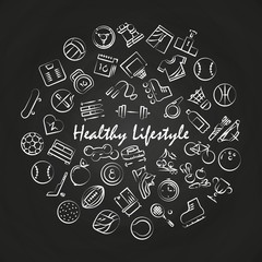 Healthy lifestyle round concept on blackboard